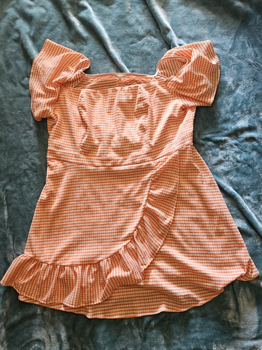 CurvySense Womens Plus Orange Gingham Ruffle Dress 4x